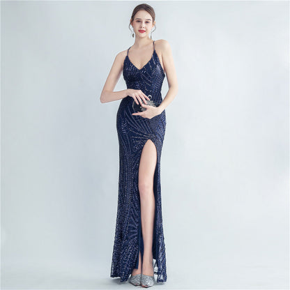High Density Sequ Binding Waist Shaping Side Slit High End Evening Dress by Ragazza