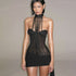 Autumn Winter Women Clothing Sexy Mesh Stitching Slim Slim Backless Halter Sheath Dress by Ragazza