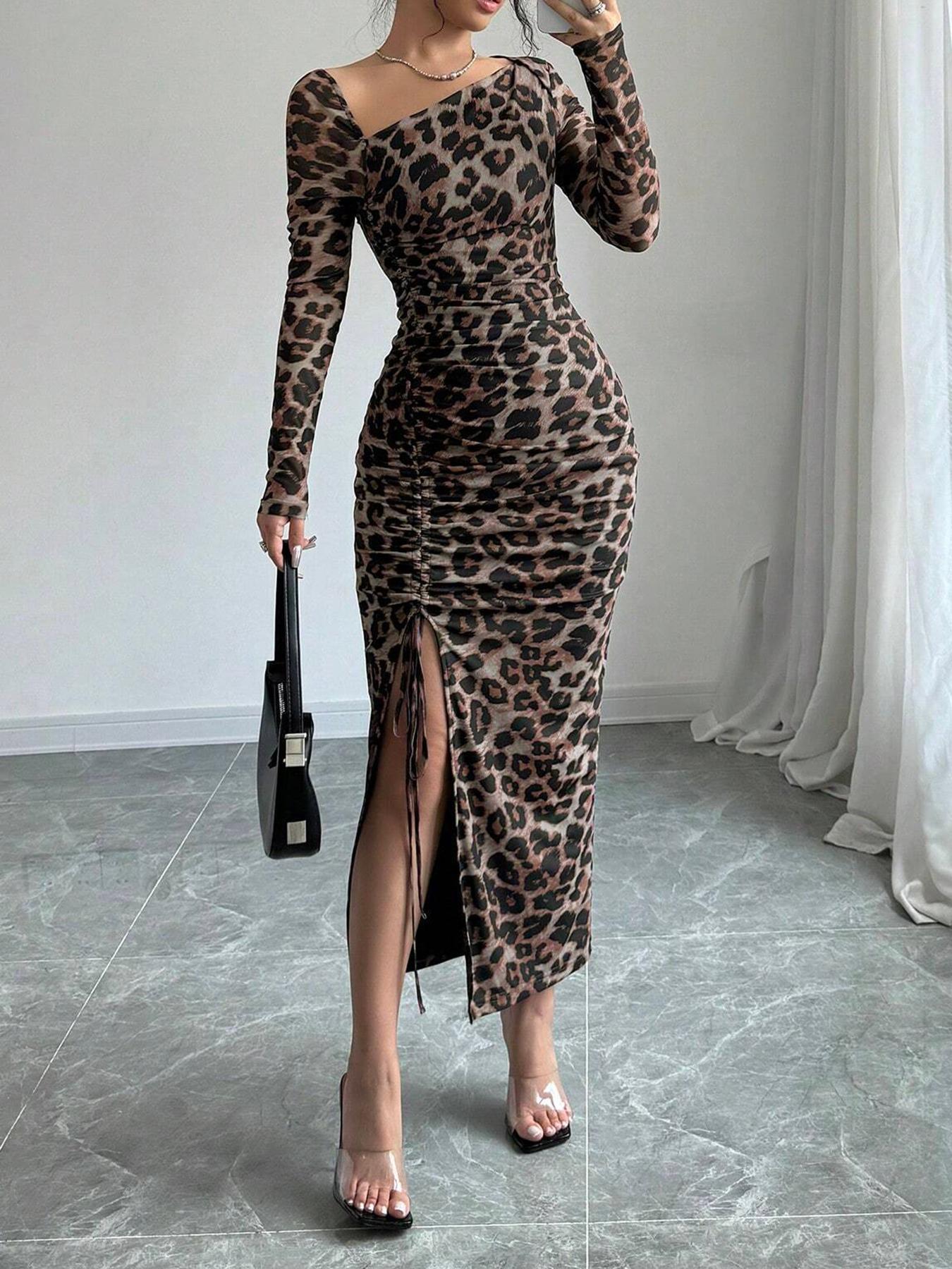 Leopard Print Dress Autumn Winter Sexy Slim Hip Sexy Long Sleeve Inner Wear Office by Ragazza