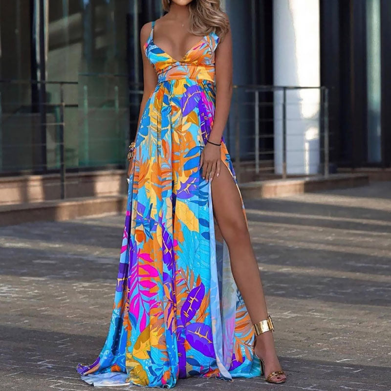 Sundress Spring New Leaf Four-Sided Stretch Dress Bohemian off-the-Shoulder Strap Tube Top Mop Dress Boho Vacation Maxi Dresses by Ragazza