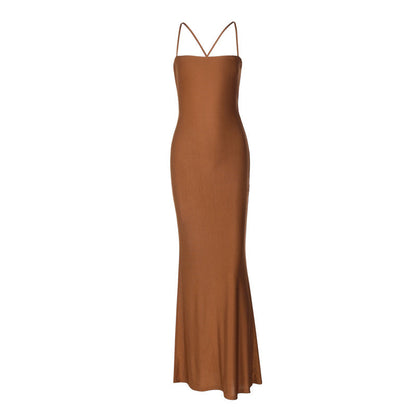 Women Clothing Summer Solid Color Tube Top Backless Stitching Hollow Out Cutout out Tied Slim Fit Slimming Dress Women by Ragazza