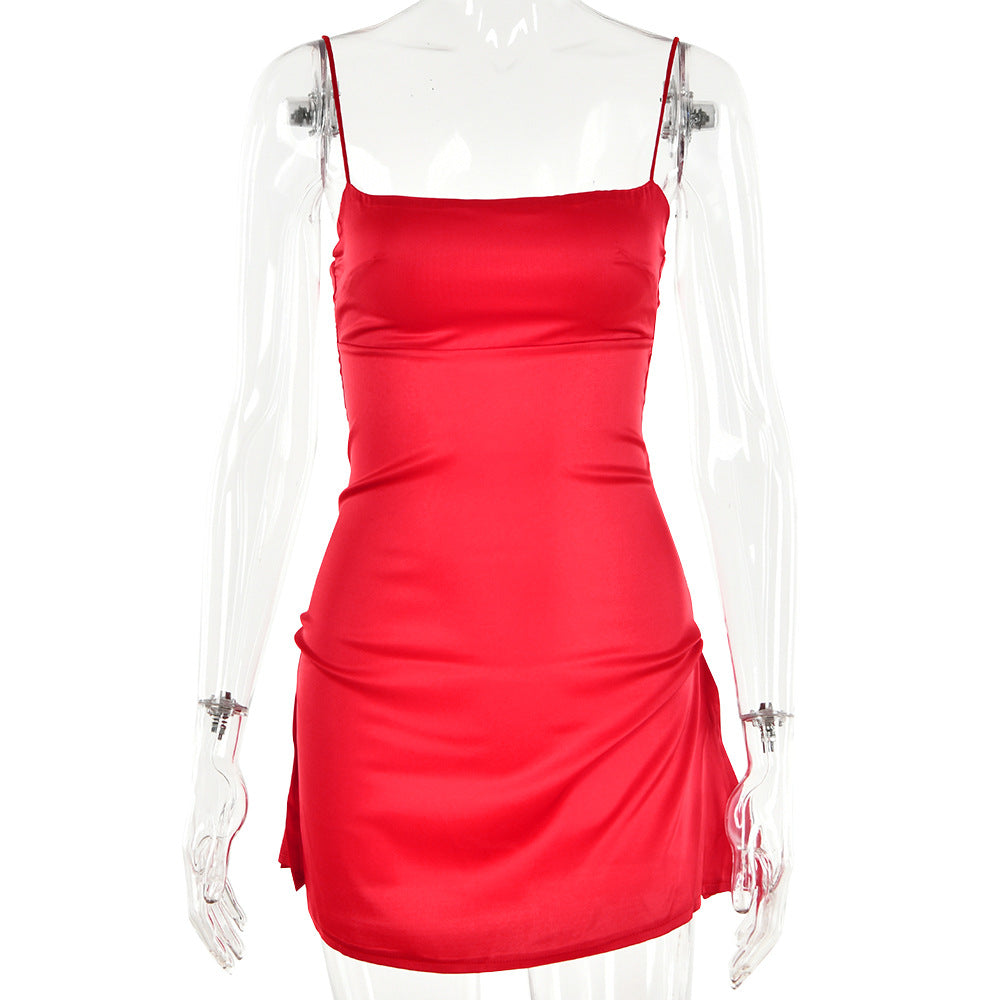 Women Sexy Cami Dress Backless Elegant Pleated Short Sexy Low Cut by Ragazza