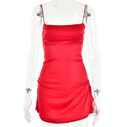 Women Sexy Cami Dress Backless Elegant Pleated Short Sexy Low Cut by Ragazza