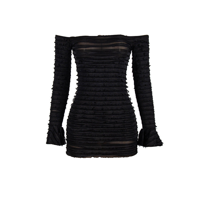 Autumn Solid Color off Shoulder Sexy Long Sleeve Narrow High Waist Women Dress by Ragazza