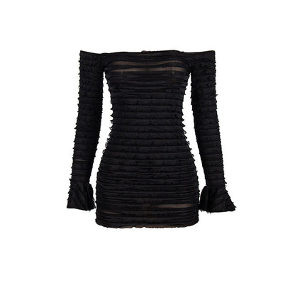 Autumn Solid Color off Shoulder Sexy Long Sleeve Narrow High Waist Women Dress by Ragazza