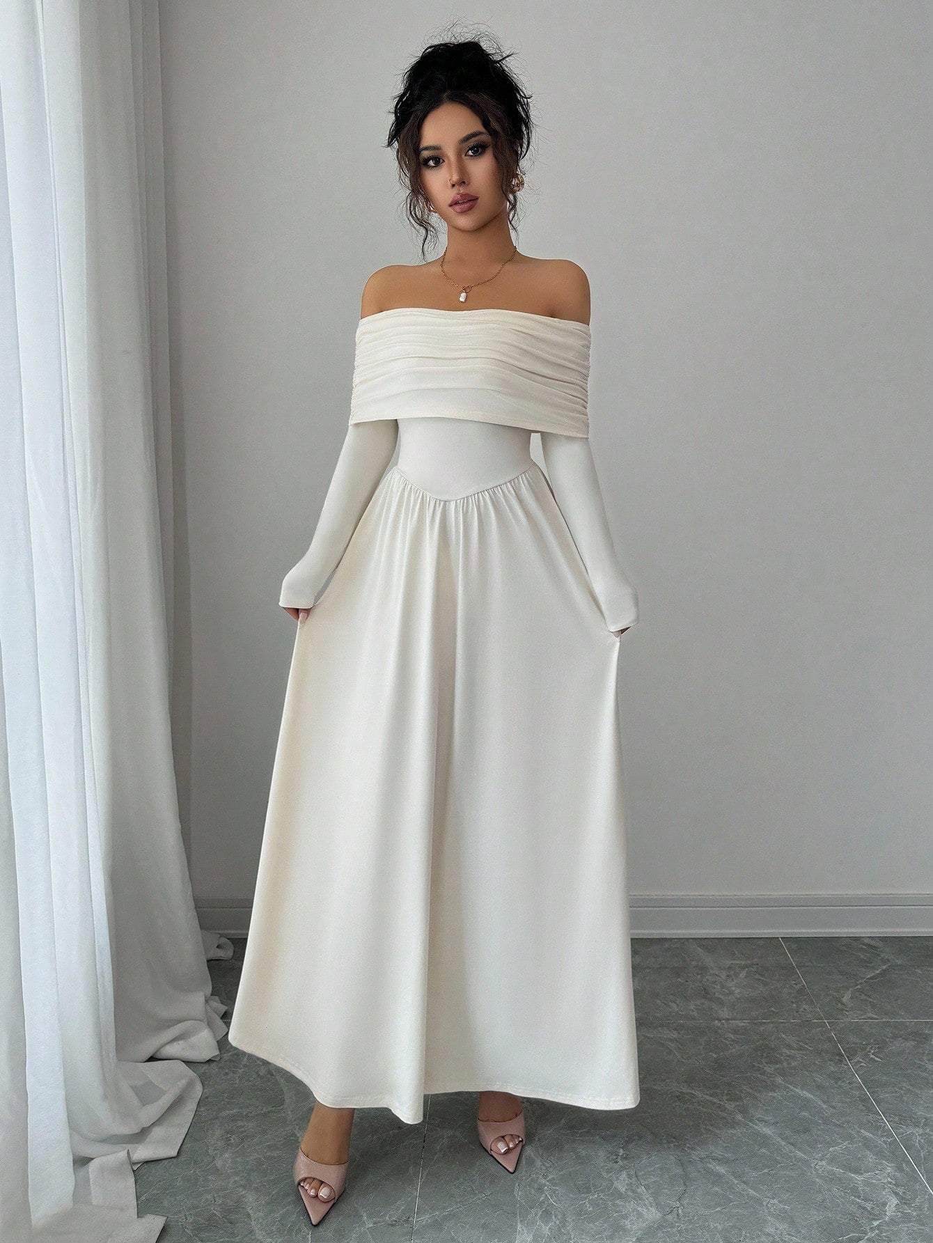 Off Shoulder Dress Women French Tea Break High Sense Cinched Slimming Maxi Dress by Ragazza