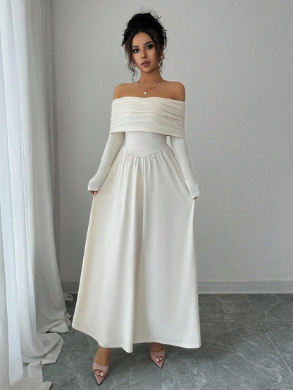 Off Shoulder Dress Women French Tea Break High Sense Cinched Slimming Maxi Dress by Ragazza
