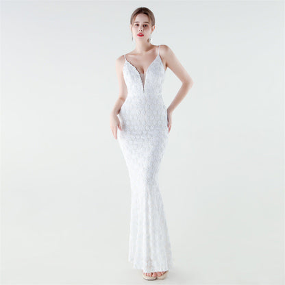 Heavy Industry Sequin Slim Deep Fishtail Evening Dress by Ragazza