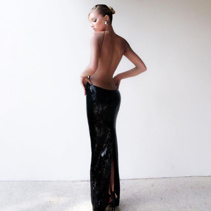 Summer Sexy Nightclub Cutout Halter Backless Sequin Maxi Dress Women Clothing Dress by Ragazza
