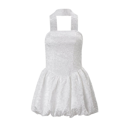 Women Clothing Autumn French Sexy Tube Top Dress Ribbon Fitted Waist Bubble Short Dress by Ragazza