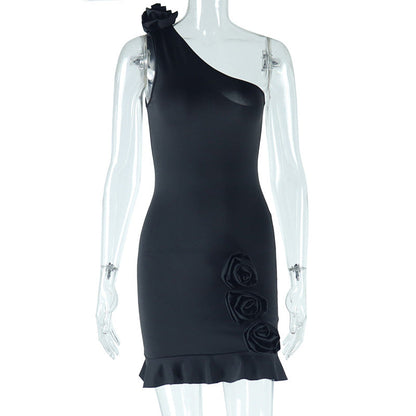 Women Clothing Solid Color Sexy Diagonal Collar Sleeveless Backless Sheath Casual Dress by Ragazza