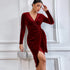 Sexy Maxi Dress V neck Hip Irregular Asymmetric Mid-Length Dress Cocktail Party Dress for Women by Ragazza