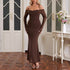 Spring Autumn Mesh Long Sleeved off Shoulder Dress Sexy Backless Spaghetti Straps Pleated Slim Fit Sheath Dress  DestGlow