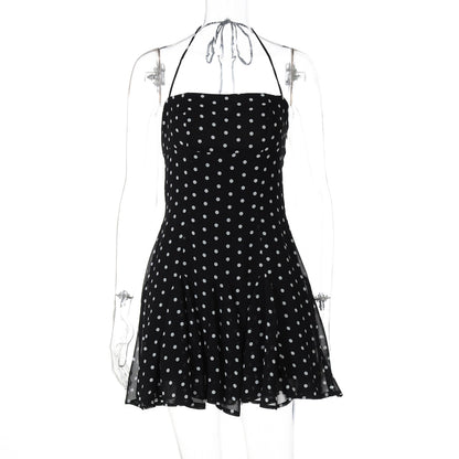 Sweet Little Short Dress Polka Dot Printed Waist Controlled Tube Top Halter Dress by Ragazza