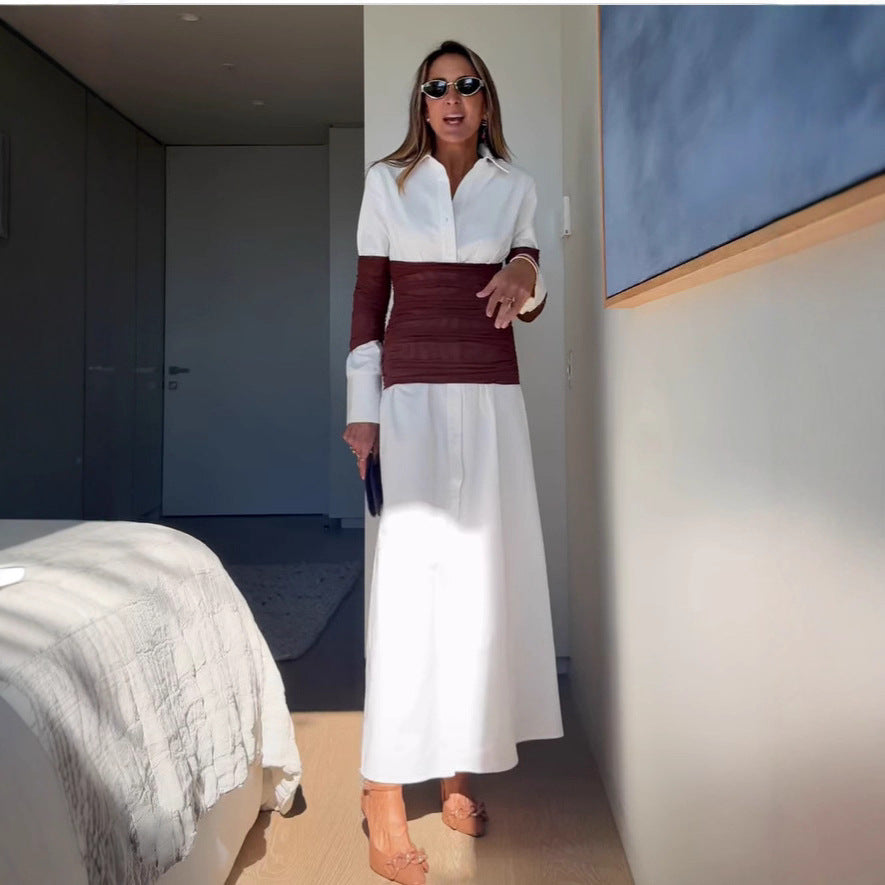 Summer Women Clothing Patchwork Slit Collared Dress by Ragazza