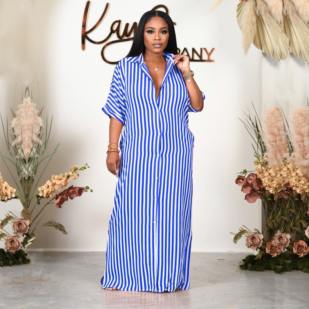 Women Clothing Striped Shirt Women Dress Split Dress French Dress by Ragazza