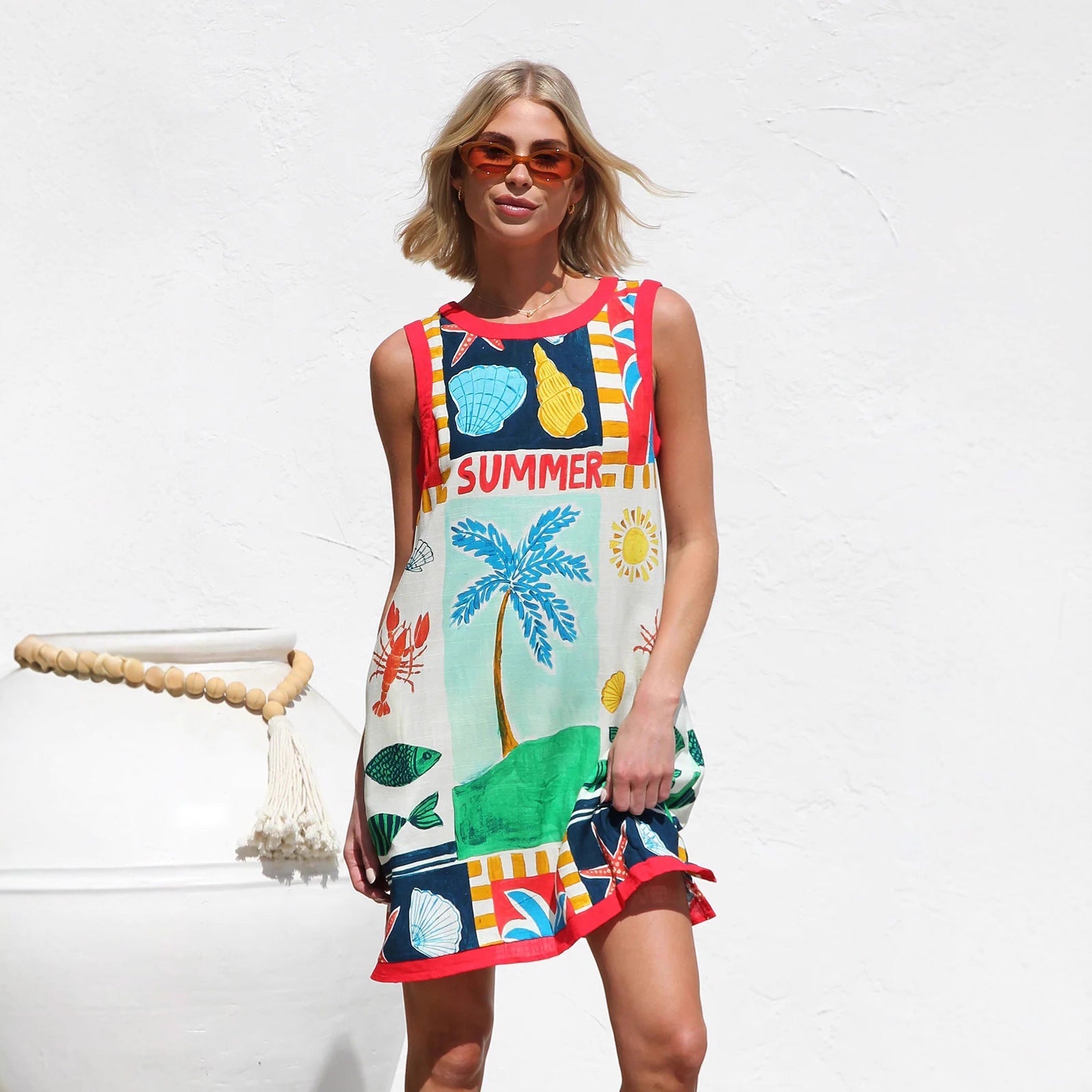 Dress Positioning Multicolor Printing Sleeveless Vest Dress by Ragazza