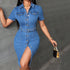 Women Clothing Elastic Mid Length Retro Slim Fit Breasted Hip Denim Dress by Ragazza