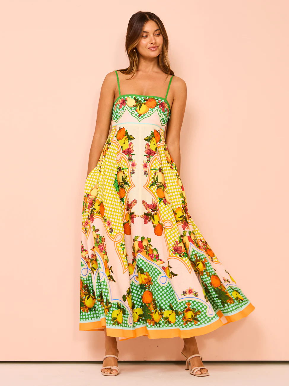 Dress Women Clothing Spaghetti Strap Floral Print Linen 9 Color Large Swing Dress by Ragazza