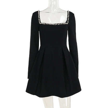 Fall Type Hip Fashionable Elegant Slim Pearl Square Collar Dress Women by Ragazza