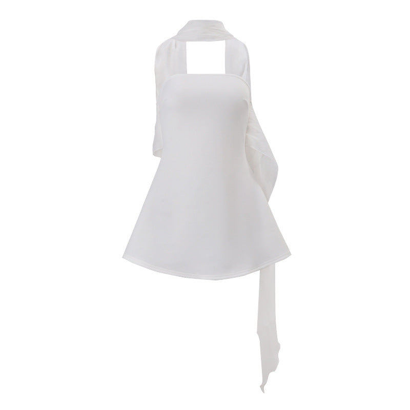 Women Clothing Autumn French Sexy Wind Ribbon Tube Top Solid Color Dress for Women by Ragazza