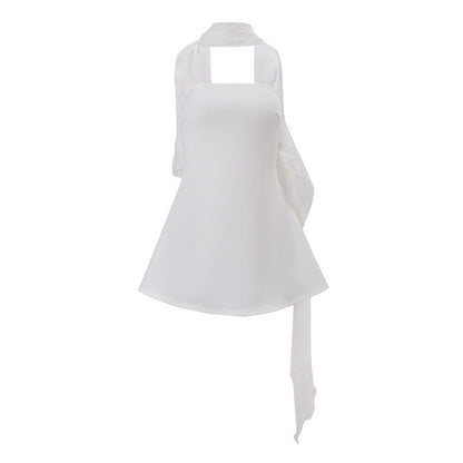 Women Clothing Autumn French Sexy Wind Ribbon Tube Top Solid Color Dress for Women by Ragazza