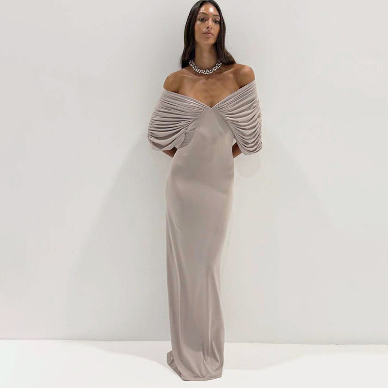Spring Women Clothing Sexy off Neck Sleeve Slim Solid Color Maxi Dress Women  DestGlow