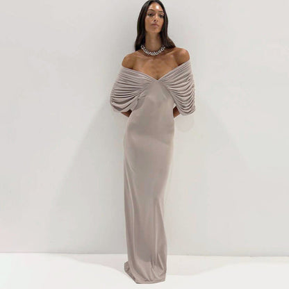 Spring Women Clothing Sexy off Neck Sleeve Slim Solid Color Maxi Dress Women  DestGlow