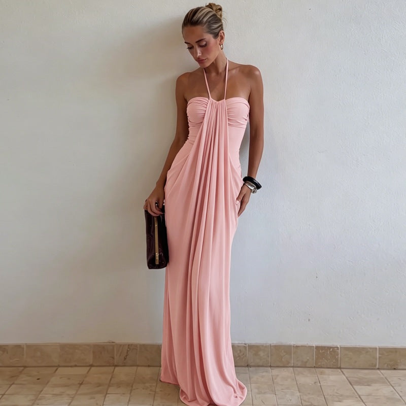 Sexy Tube Top Dress Women Summer Vacation Solid Color Tied Maxi Dress  DestGlow