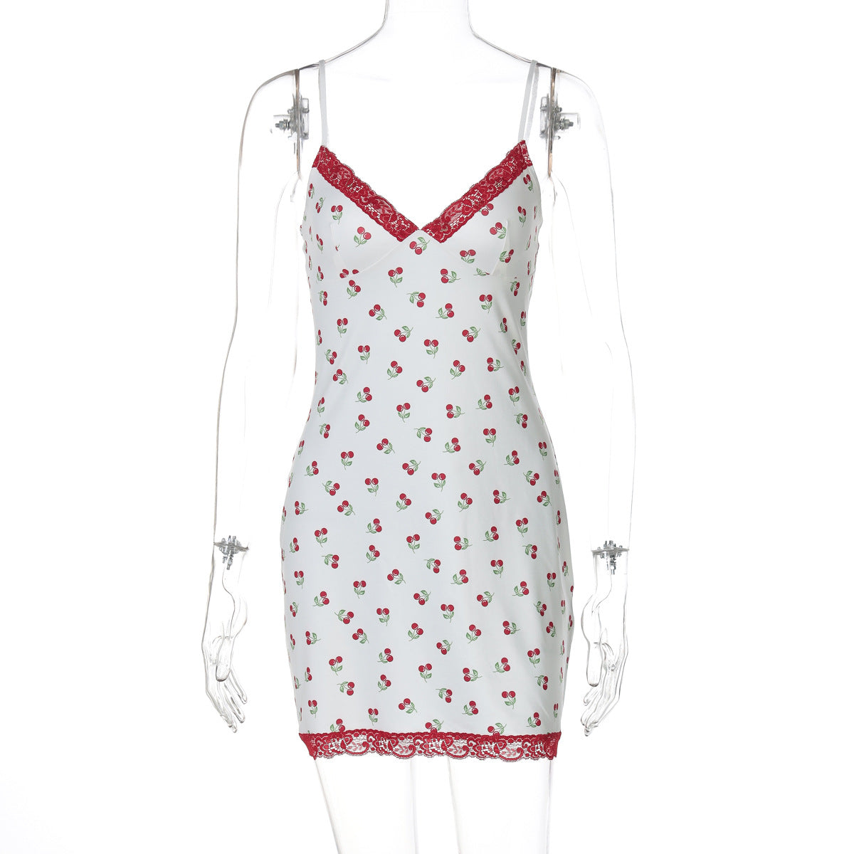 Women Clothing Summer Fresh Sweet Print Stitching Lace Strap Dress for Women by Ragazza