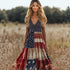 Retro Flag Printed V neck Sling Independence Day Vacation Tiered Dress  DestGlow