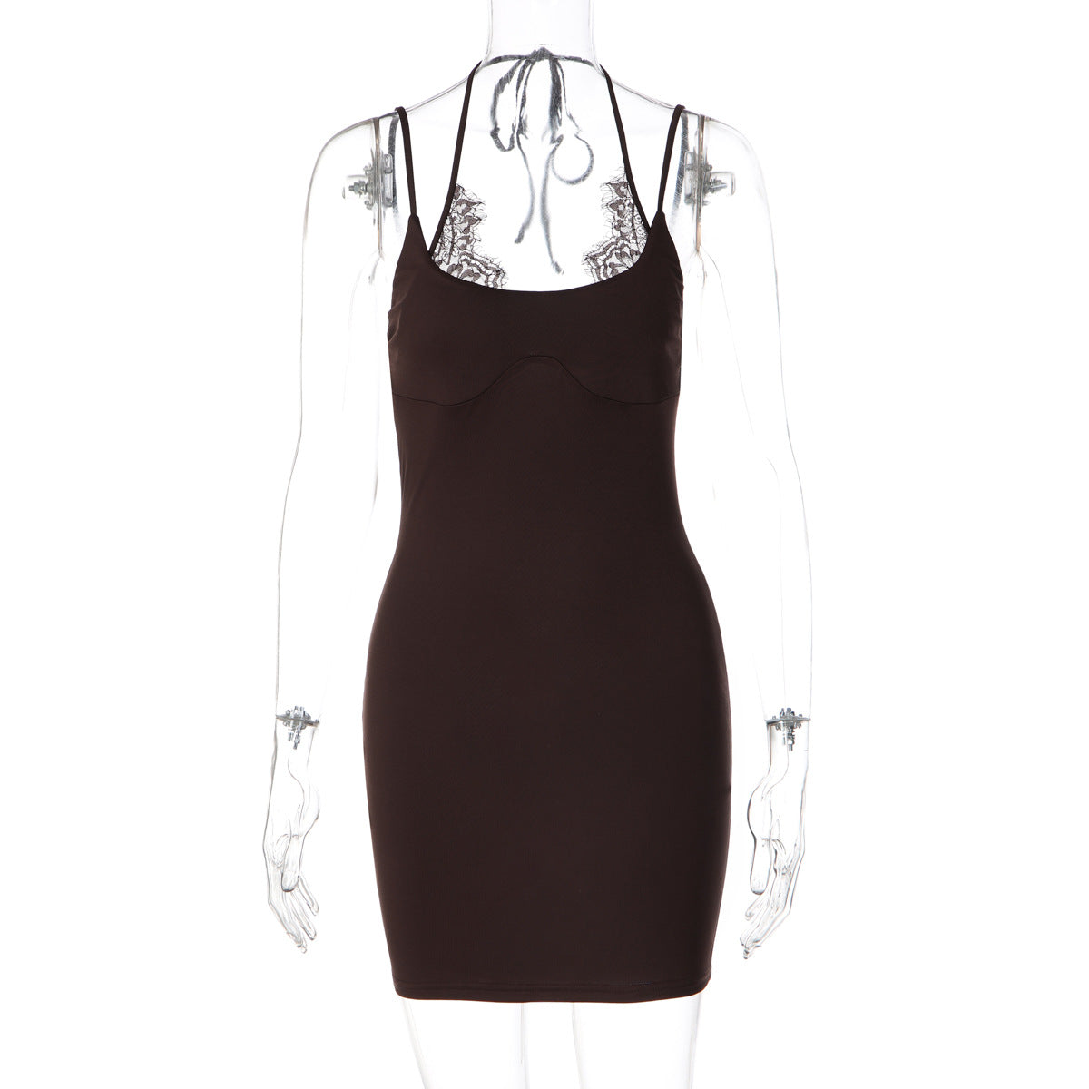 Women Clothing Sexy Lace Splicing Sling Dress Solid Color Pure Hip Dress  DestGlow