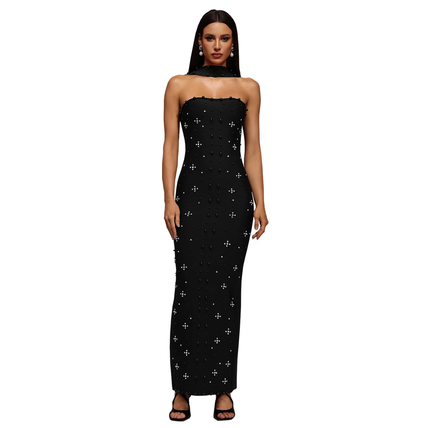 Women Wear Elegant Rhinestone Sheath Tube Top Dress by Ragazza