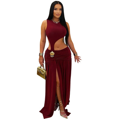 Women Wear Sexy Solid Color Sleeveless Cropped Split Dress