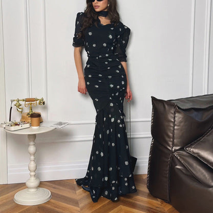 Women Clothing Digital Printing Sheath Dress V neck Half Sleeve Pleated High Waist Maxi Dress  DestGlow