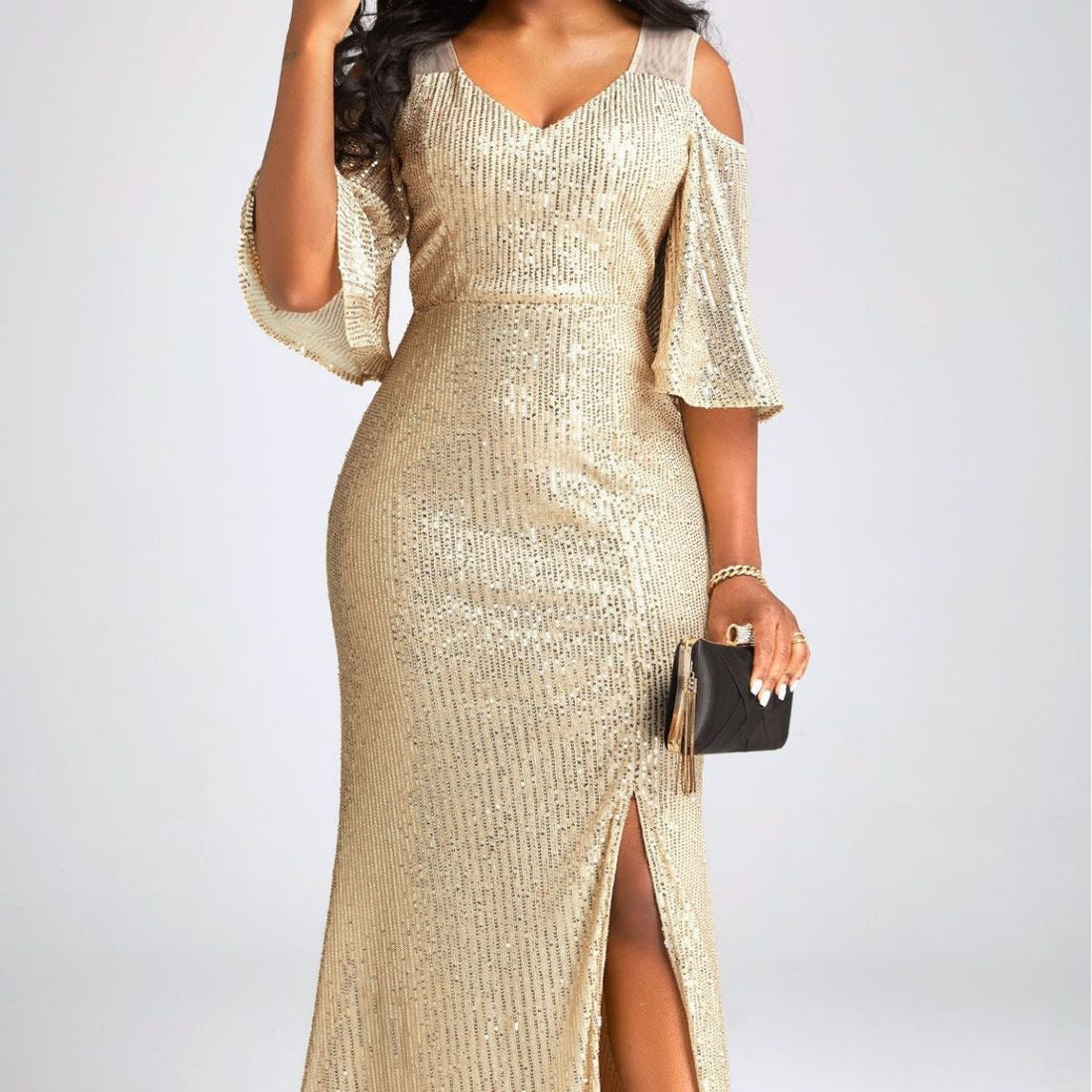 Autumn Elegant Off Shoulder Gold Sequ Annual Party Evening Dress Cocktail Evening Dress Dress by Ragazza