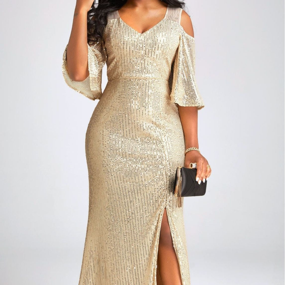 Autumn Elegant Off Shoulder Gold Sequ Annual Party Evening Dress Cocktail Evening Dress Dress by Ragazza
