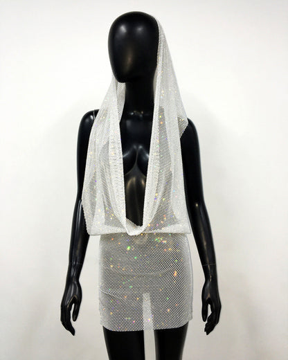 Autumn Winter Rhinestone Pockets Collar Halter Dress Sexy Backless Party Hip Dress by Ragazza