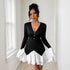 Elegant Women Clothing Long Sleeve Contrast Dress Patchwork Ruffled Fall Dress by Ragazza