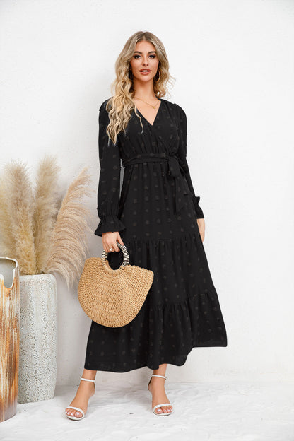Autumn Winter Solid Color Wide Hem Casual Dress Women Clothing Maxi Dress by Ragazza