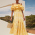 Elegant Lady Maxi Dress for Women Autumn Double Layer Lotus Leaf Off Neck Embroidered Hollow out Maxi Dress by Ragazza