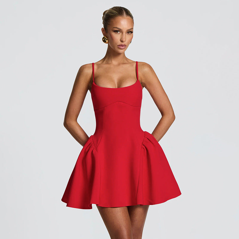 Autumn Winter Ballet Solid Color Camisole Backless a Swing Little Dress by Ragazza