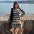 Women Plaid Pleated Casual Long Sleeved Dress Contrast Color round Neck Pleated Dress by Ragazza