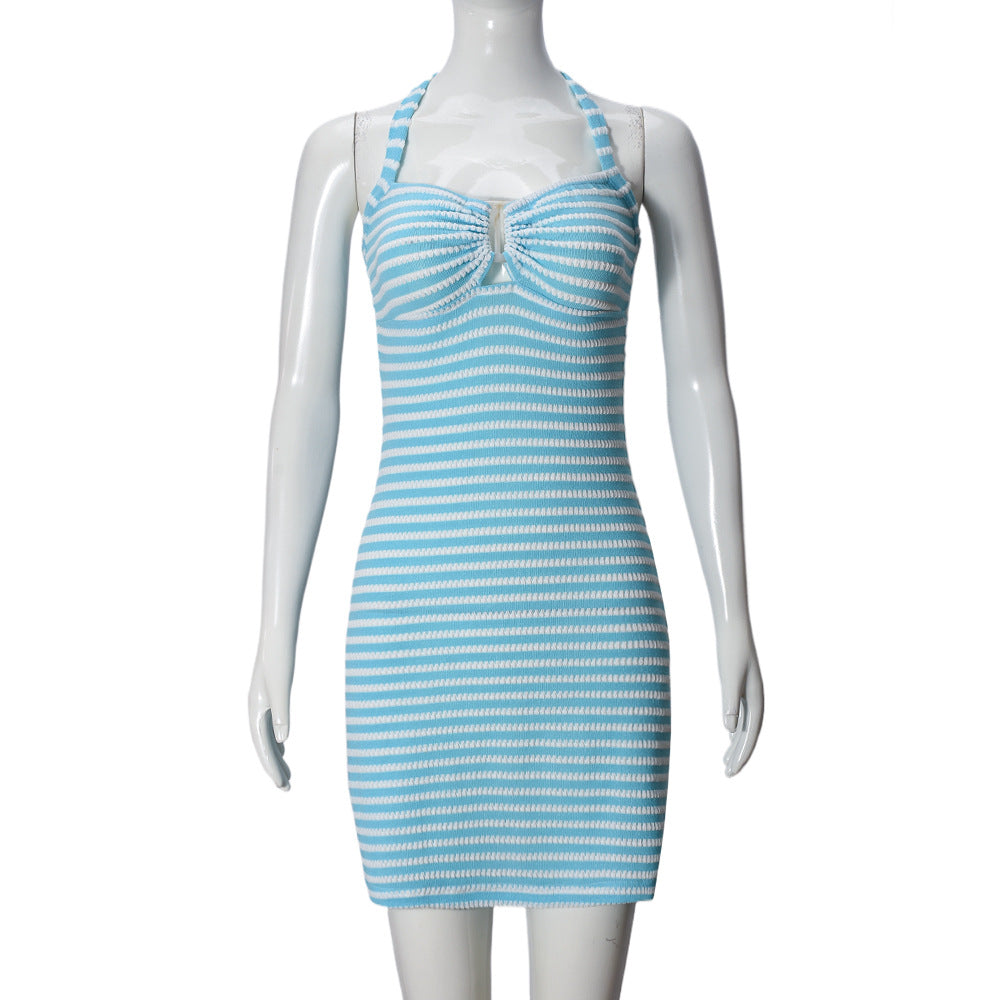 Sexy Slim Fit Halter Stripes Women Clothing Contrast Color Sheath by Ragazza