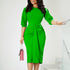 Women Clothing Elegant Solid Color Round Neck Sheath Office Pencil Dress by Ragazza
