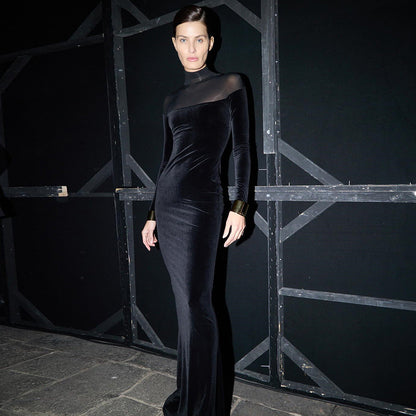 Autumn Winter Women High Collar Long Sleeve Elegant Graceful Slim Solid Color Slimming Dress by Ragazza