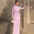 Women Clothing Summer Elegant Slim Pleated Zipper round Neck Long Sleeved Dress by Ragazza