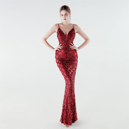 Heavy Industry Sequin Slim Deep Fishtail Evening Dress by Ragazza