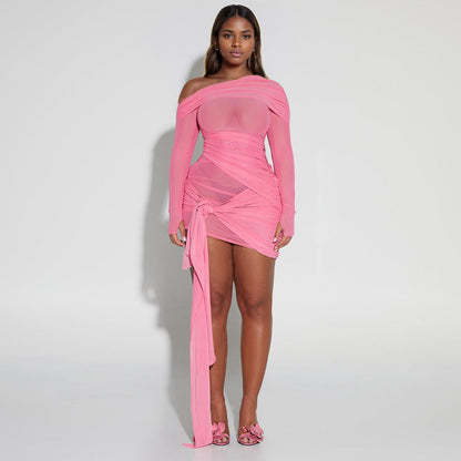 Spring Summer Women Wear Off Neck Design Sexy Pleated Dress Dopamine Sexy by Ragazza