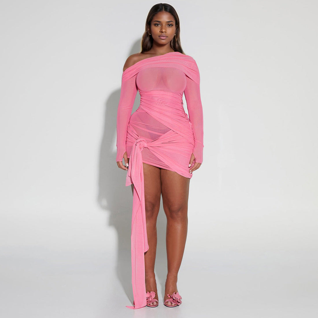 Spring Summer Women Wear Off Neck Design Sexy Pleated Dress Dopamine Sexy by Ragazza